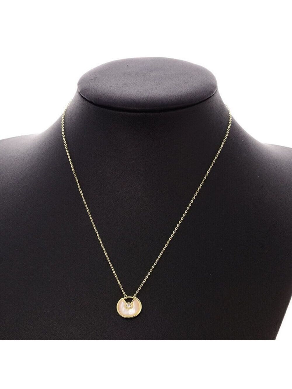 14kt Gold Plated over Sterling Silver White MOP Shell CZ Amulet Necklace - Picture 6 of 6